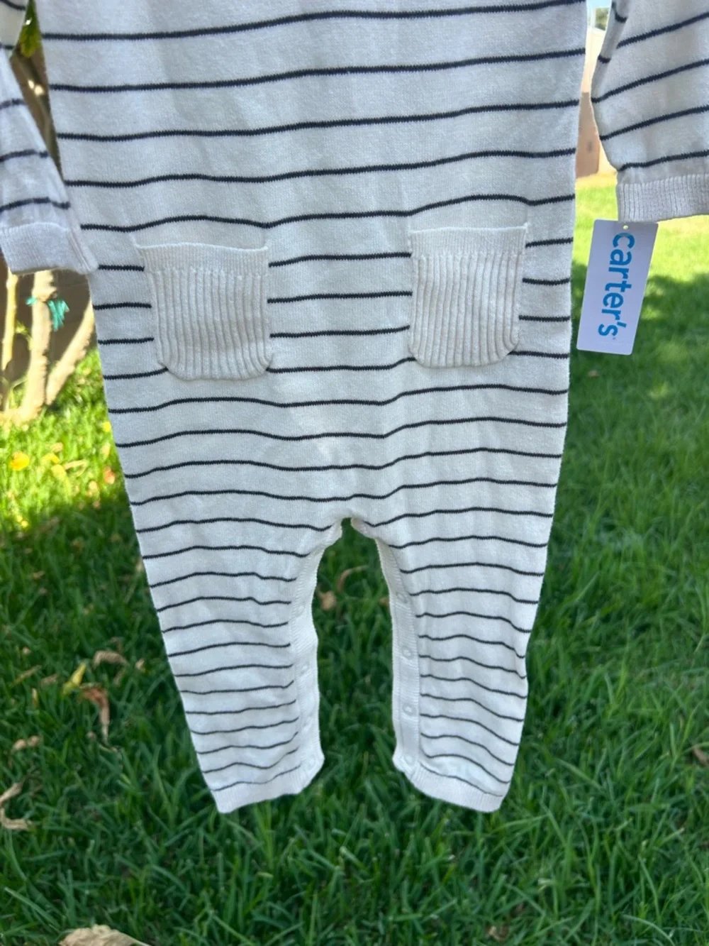 Carter's Cream and Black Striped Knit Romper